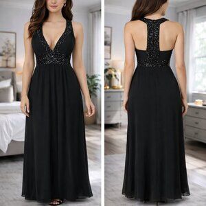 Dress the Population Black Deep V Maxi Gown $249